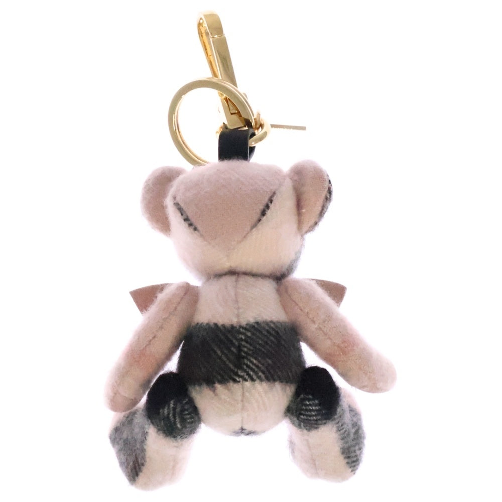 BURBERRY(バーバリー) ノバチェック総柄 ウール テディベア キーリング キーホルダー ゴールド金具 ピンク/ブラック