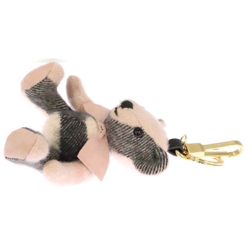 BURBERRY(バーバリー) ノバチェック総柄 ウール テディベア キーリング キーホルダー ゴールド金具 ピンク/ブラック