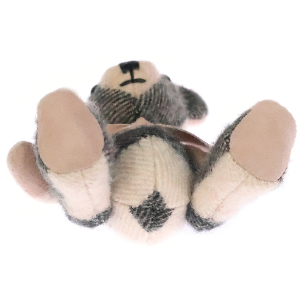 BURBERRY(バーバリー) ノバチェック総柄 ウール テディベア キーリング キーホルダー ゴールド金具 ピンク/ブラック