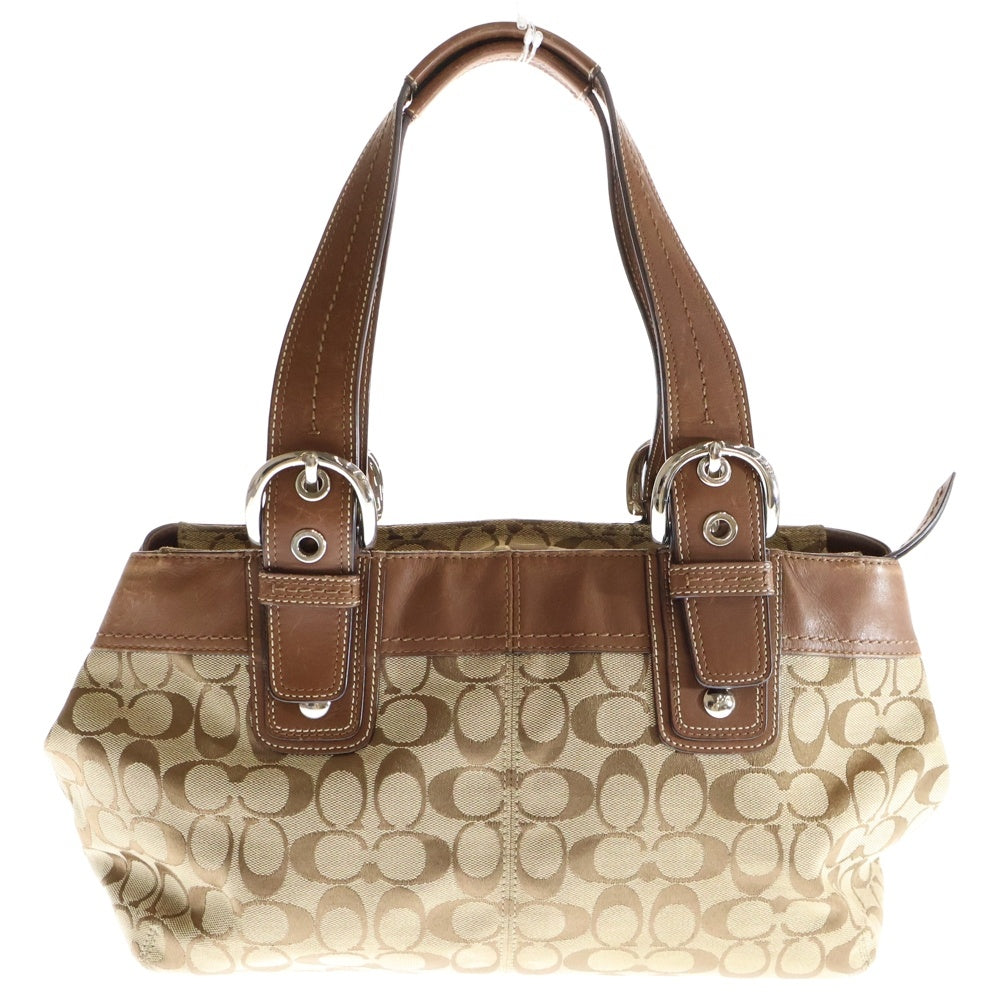 COACH(コーチ) ハンドバッグ トートバッグ ブラウン×ベージュ レザー×キャンバス シルバー金具