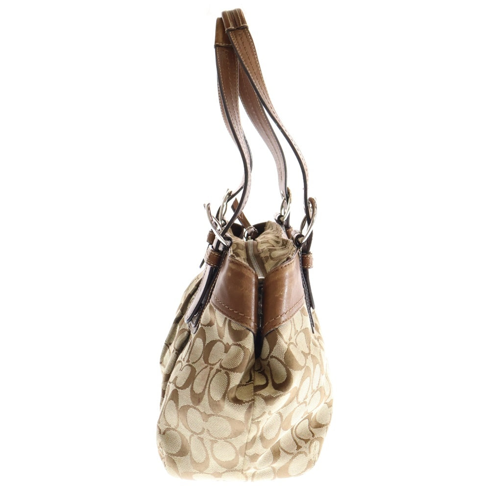 COACH(コーチ) ハンドバッグ トートバッグ ブラウン×ベージュ レザー×キャンバス シルバー金具