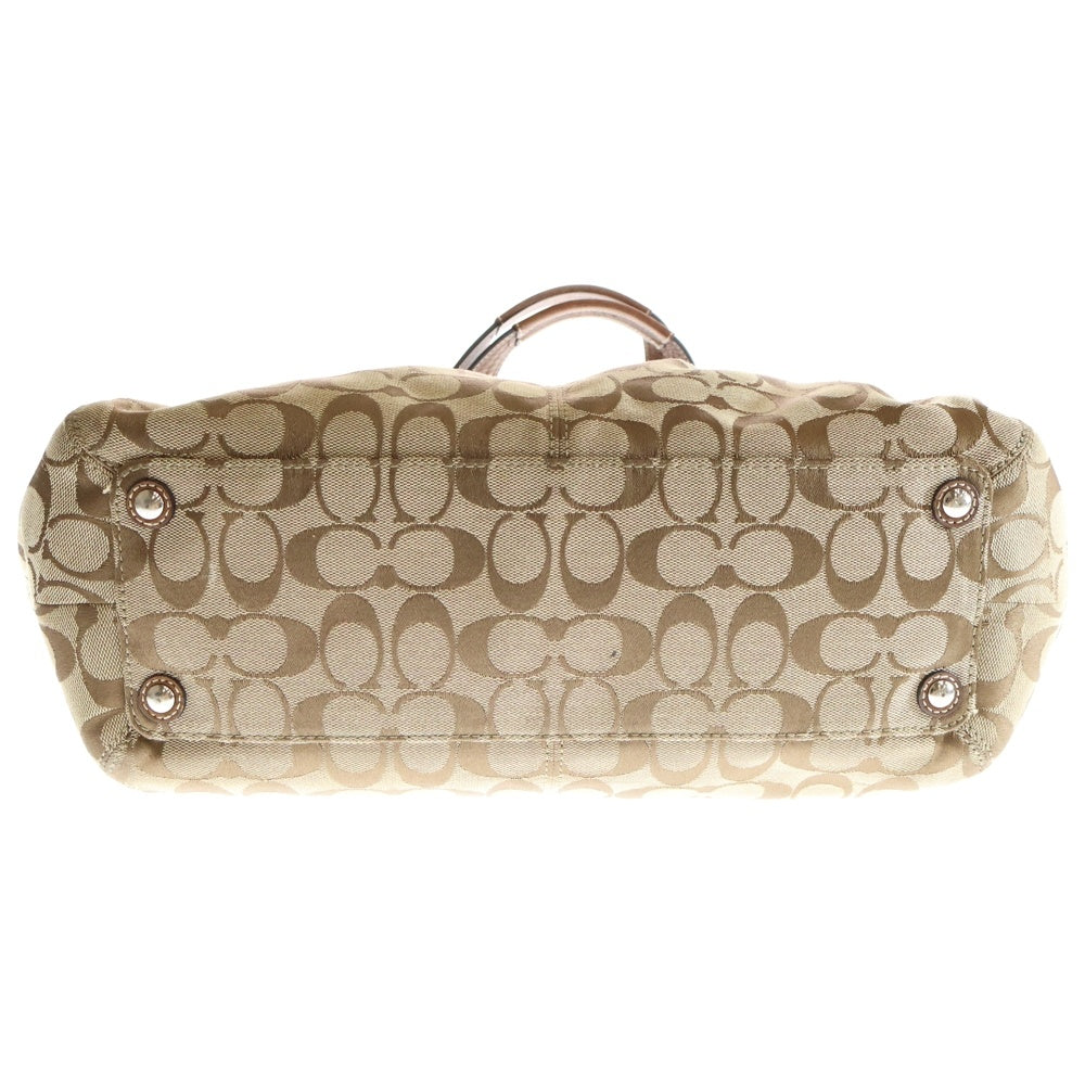 COACH(コーチ) ハンドバッグ トートバッグ ブラウン×ベージュ レザー×キャンバス シルバー金具