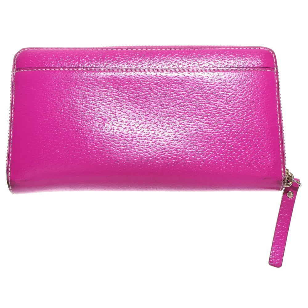 Kate Spade(ケイトスペード) ホワイトステッチ ラウンドファスナー長財布 ロングウォレット カードケース ピンクパープル ゴールド金具 レザー レディース