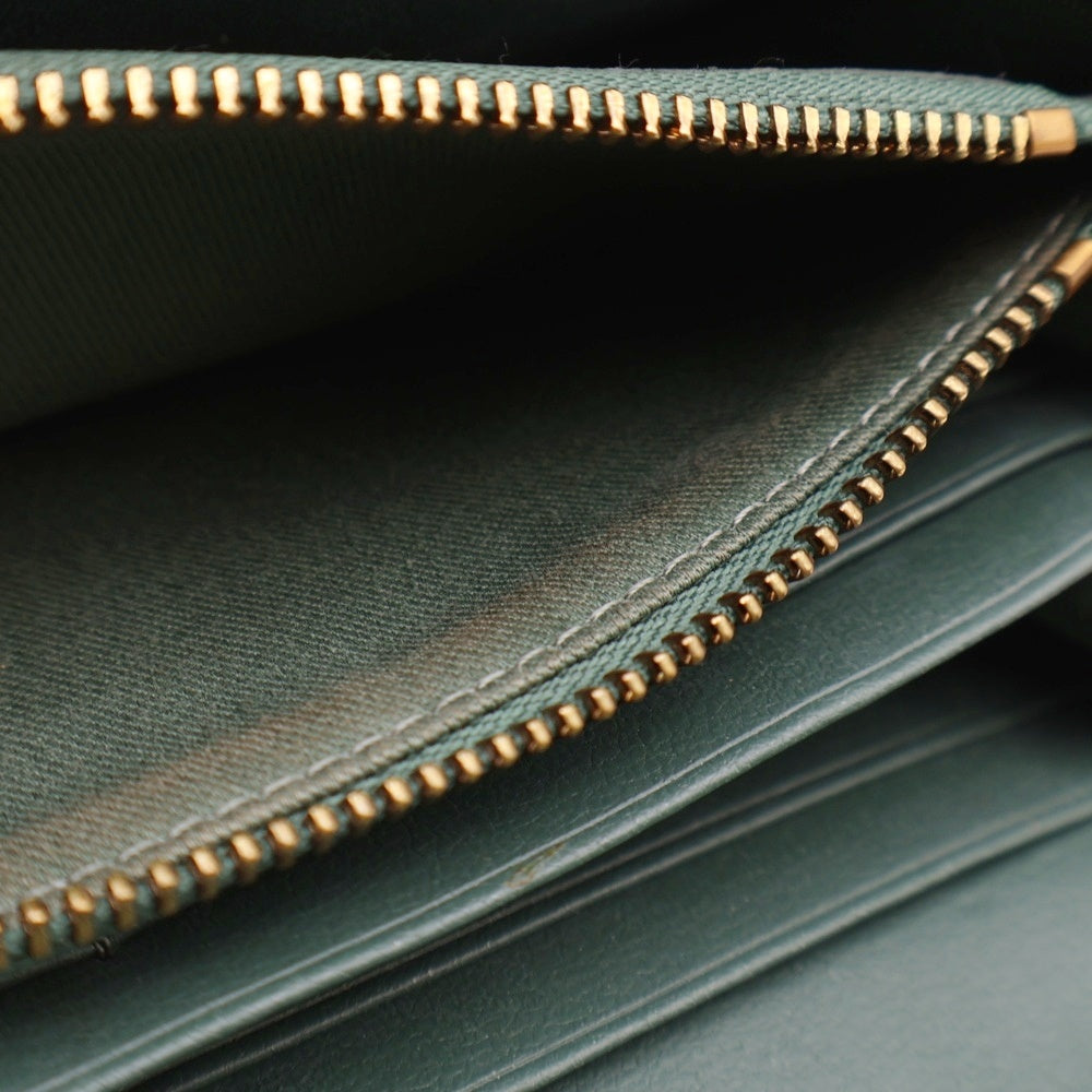 CHARLES&KEITH(チャールズ＆キース) ロングウォレット 長財布 カードケース グリーン レザー ゴールド金具