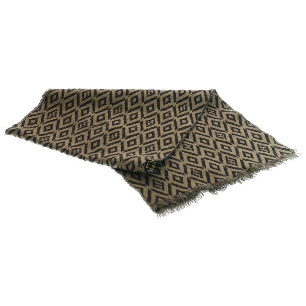FENDI(フェンディ) FFロゴ 総柄ジャガード フリンジ マフラー ブラウン