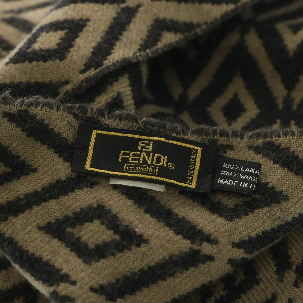 FENDI(フェンディ) FFロゴ 総柄ジャガード フリンジ マフラー ブラウン