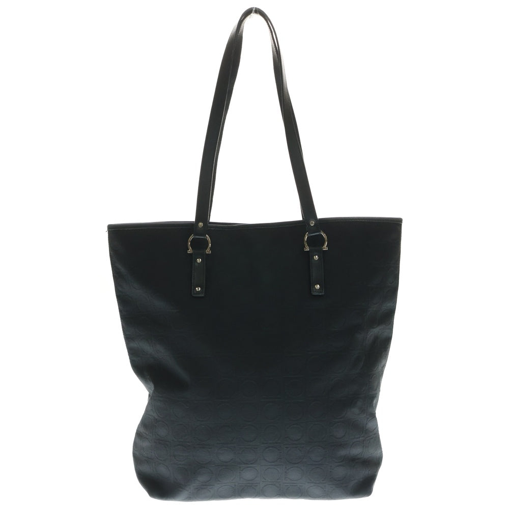 Salvatore Ferragamo(サルヴァトーレ フェラガモ) ガンチーニ ミニトートバッグ ハンドバッグ ブラック レザー キャンバス シルバー金具 AU-21/4909