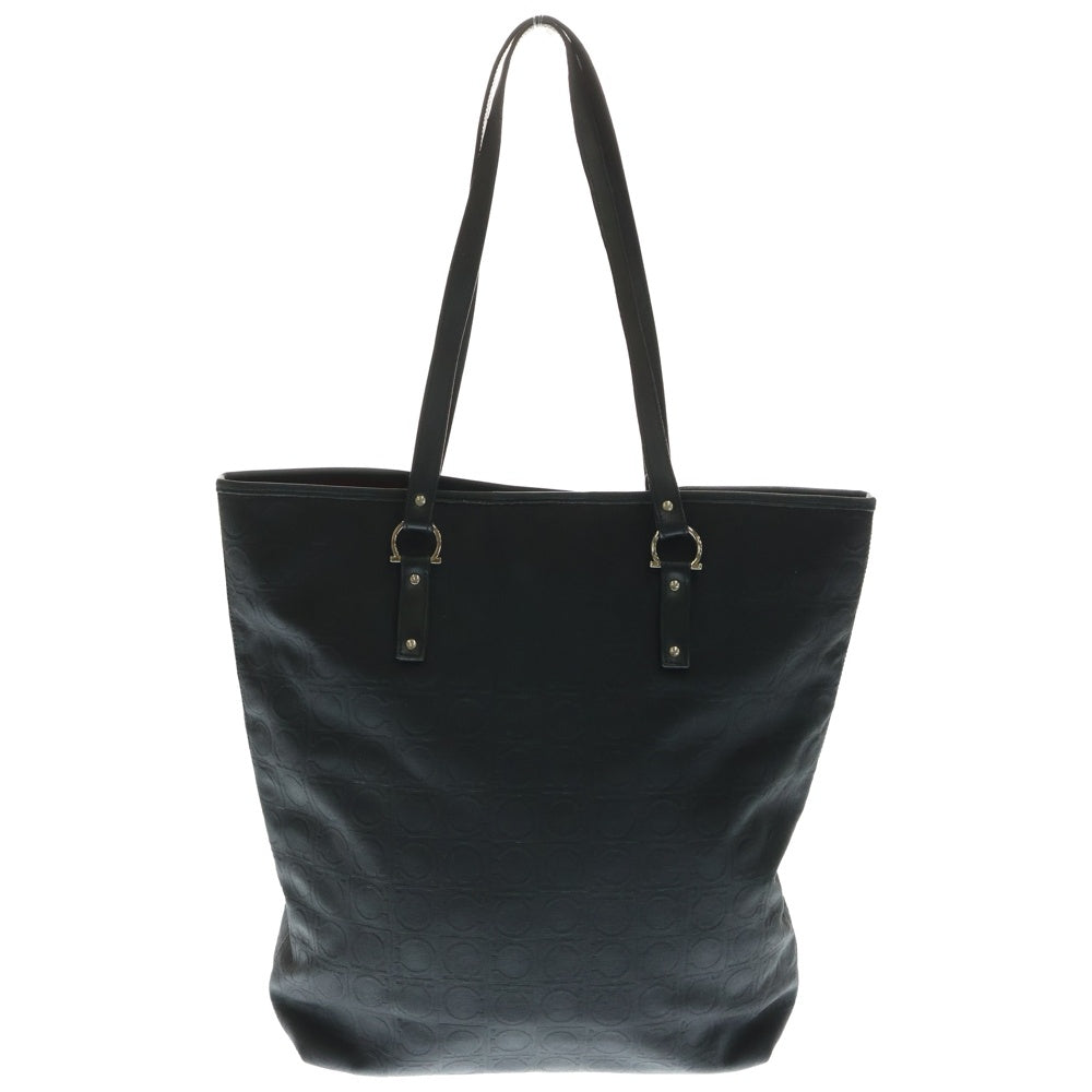 Salvatore Ferragamo(サルヴァトーレ フェラガモ) ガンチーニ ミニトートバッグ ハンドバッグ ブラック レザー キャンバス シルバー金具 AU-21/4909