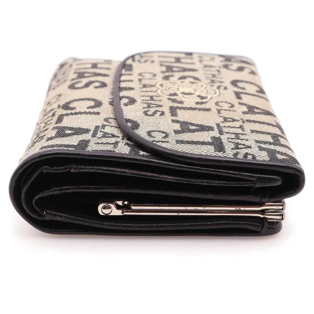 CLATHAS(クレイサス) 三つ折り財布 コンパクトウォレットカードケース ベージュ レザー×キャンバス