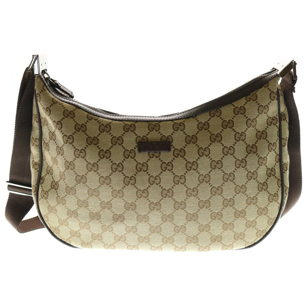 GUCCI(グッチ) GGキャンバス ショルダーバッグ ハンドバッグ ブラウン×ベージュ シルバー金具 レザー×キャンバス 122790