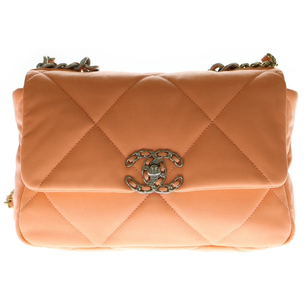 CHANEL(シャネル) シャネル19 ココマーク シャイニーラムスキン レザーチェーンショルダーバッグ ピンク レディース