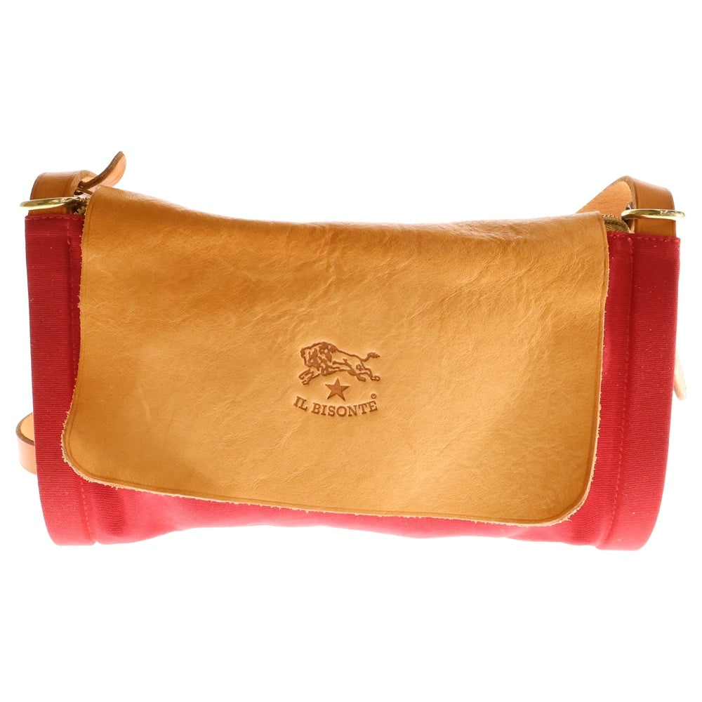 IL BISONTE(イル ビゾンテ) ショルダーバッグ ショルダーポシェット ミニバッグ レッド×ブラウン レザー×キャンバス