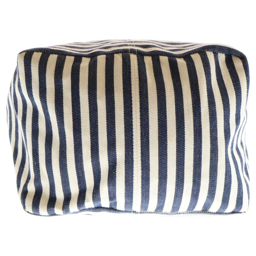 cachellie(カシェリエ) ボーダー トートバッグ ハンドバッグ ホワイト×ネイビー×ブラウン レザー×キャンバス