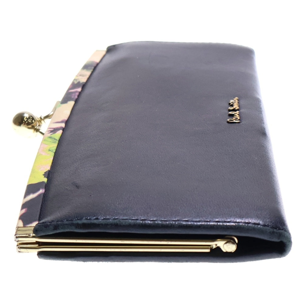 Paul Smith(ポールスミス) がま口長財布 ロングウォレット ゴールド金具 ネイビー レザー レディース