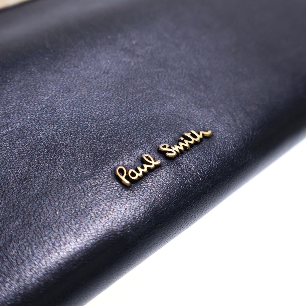 Paul Smith(ポールスミス) がま口長財布 ロングウォレット ゴールド金具 ネイビー レザー レディース