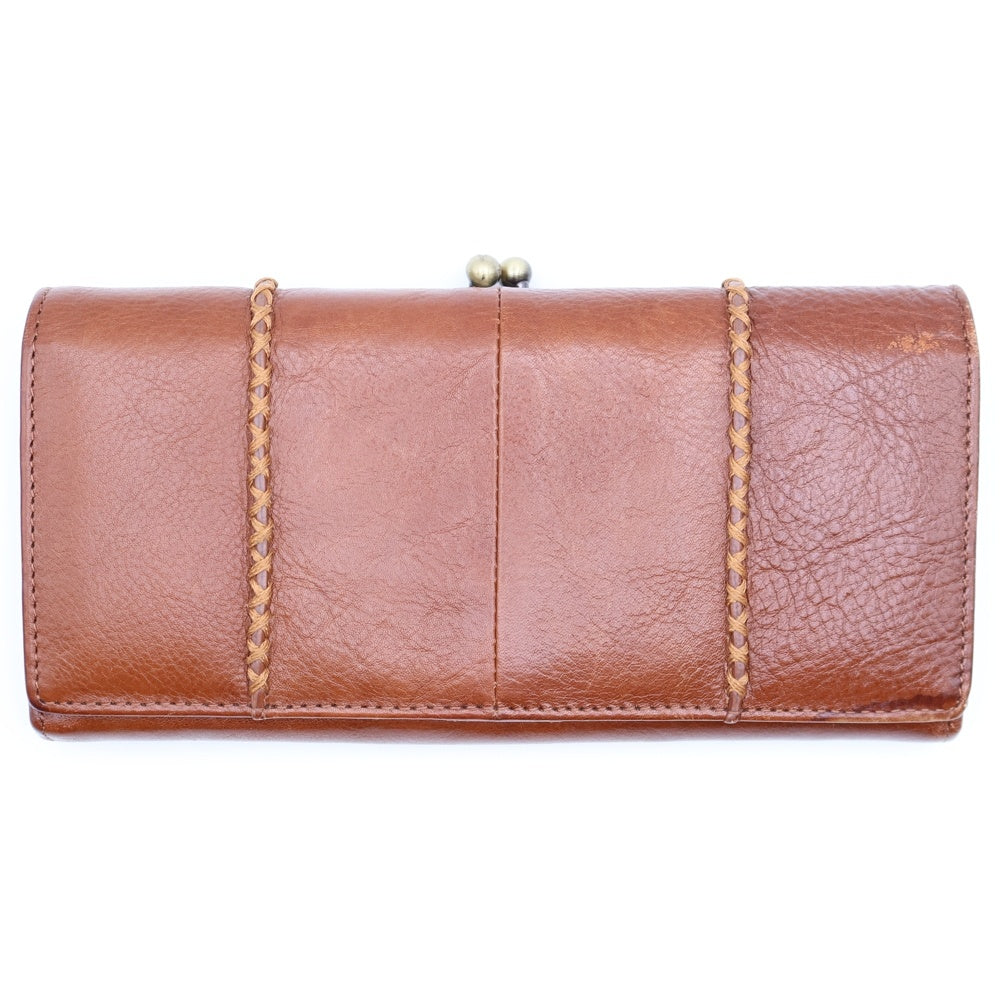 NO BRAND(ノーブランド) ラフィカロ ロングウォレット 長財布 がま口財布 カードケース ブラウン レザー ゴールド金具