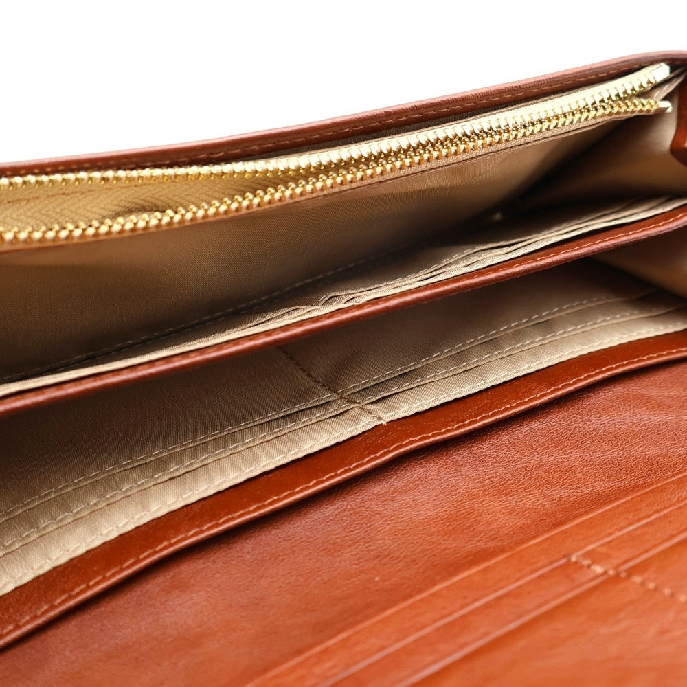 NO BRAND(ノーブランド) ラフィカロ ロングウォレット 長財布 がま口財布 カードケース ブラウン レザー ゴールド金具