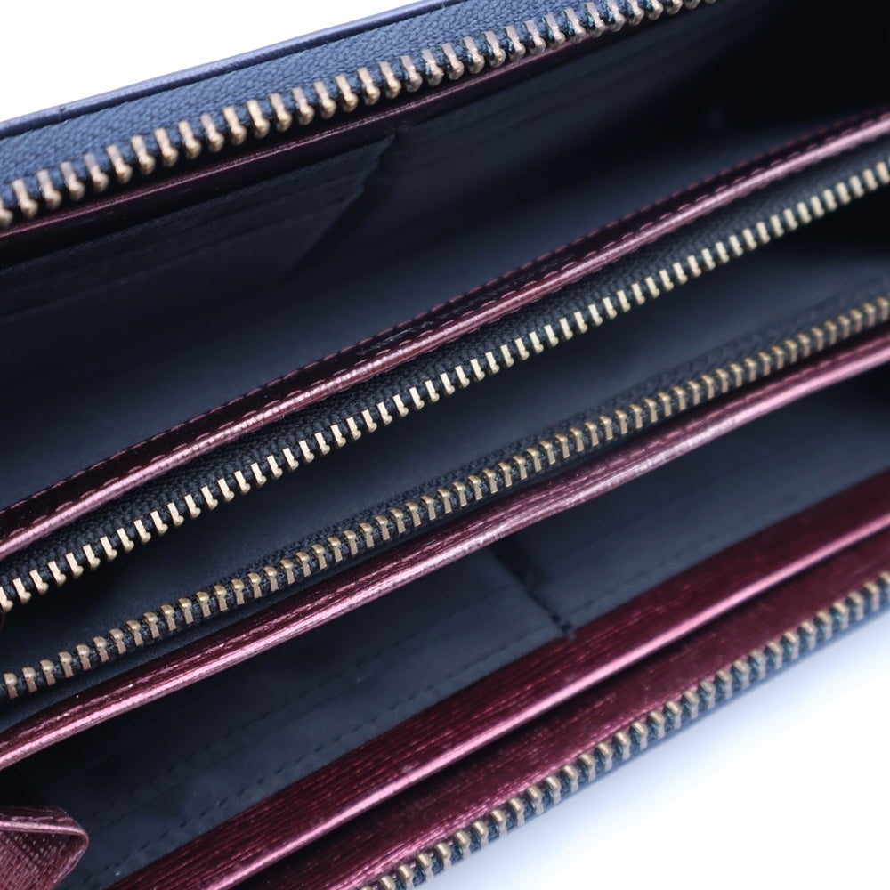 CK Calvin Klein(シーケー カルバンクライン) ロゴプレート ロングウォレット 長財布 ブルー ネイビー レザー シルバー金具