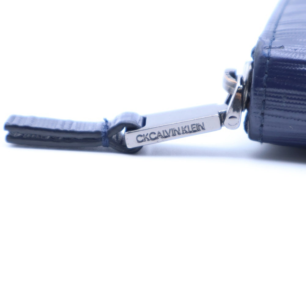 CK Calvin Klein(シーケー カルバンクライン) ロゴプレート ロングウォレット 長財布 ブルー ネイビー レザー シルバー金具