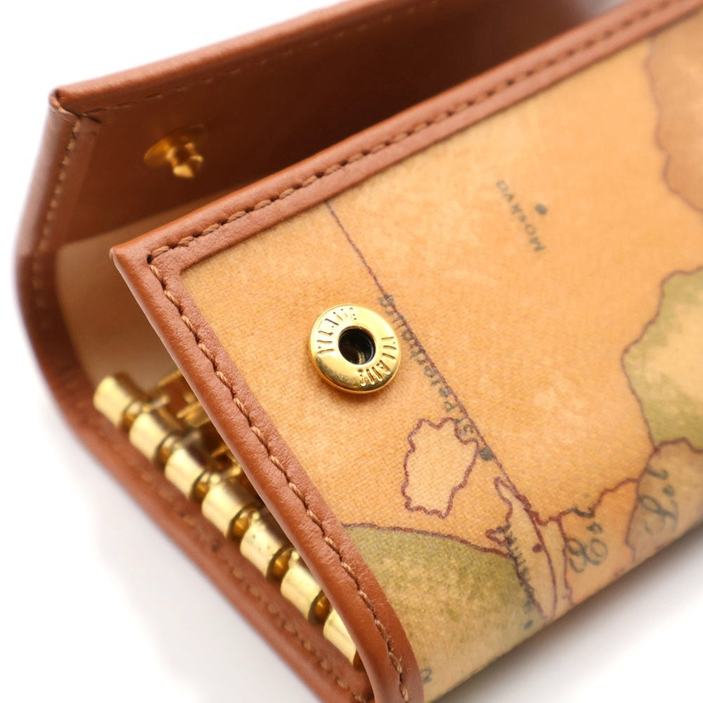 PRIMA CLASSE(プリマクラッセ) 地図 キーケース キーリング バッグチャーム ブラウン ゴールド金具 レザー×PVC