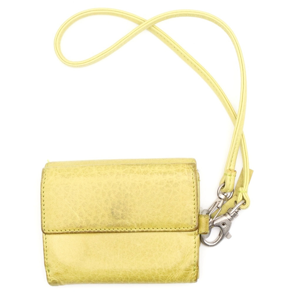 JIL SANDER(ジルサンダー) バッグチャーム 三つ折り財布 コンパクトウォレット コインケース イエローグリーン レザー シルバー金具