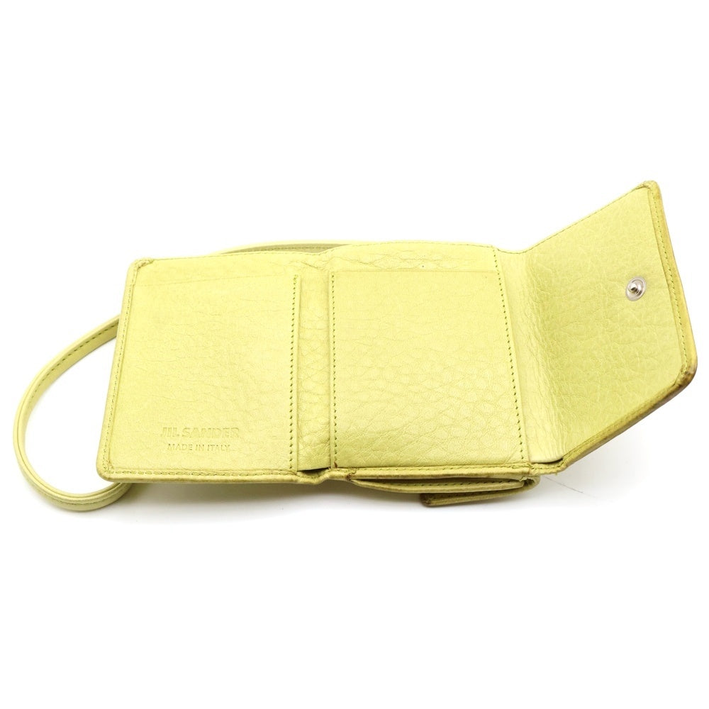 JIL SANDER(ジルサンダー) バッグチャーム 三つ折り財布 コンパクトウォレット コインケース イエローグリーン レザー シルバー金具