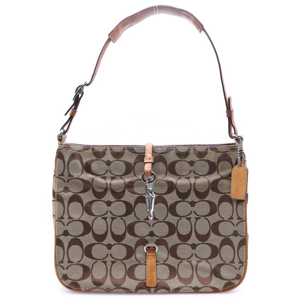 COACH(コーチ) ハンドバッグ ワンショルダーバッグ ミニバッグ ベージュ ブラウン レザー×キャンバス シルバー金具