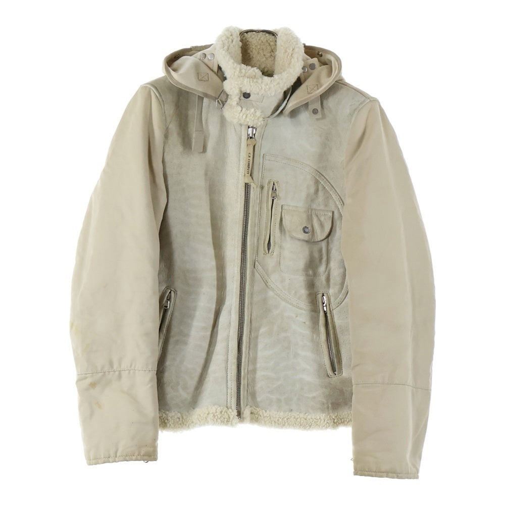 C.P. Company(シーピーカンパニー) 06AW Goggle Shearling Leather Jacket ゴーグル シアリング ムートン スエードレザー ボアライニング フーデッド ジップアップ ジャケット ベージュ 45184Q59