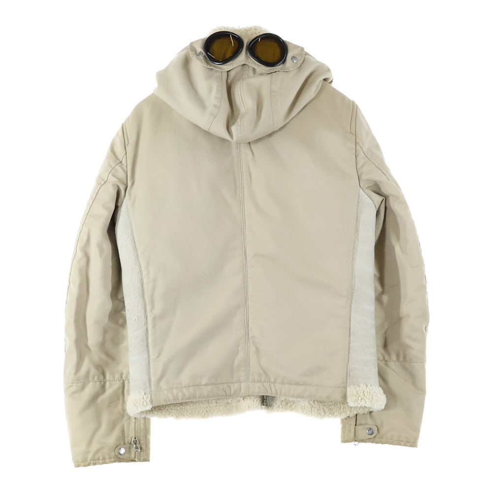 C.P. Company(シーピーカンパニー) 06AW Goggle Shearling Leather Jacket ゴーグル シアリング ムートン スエードレザー ボアライニング フーデッド ジップアップ ジャケット ベージュ 45184Q59