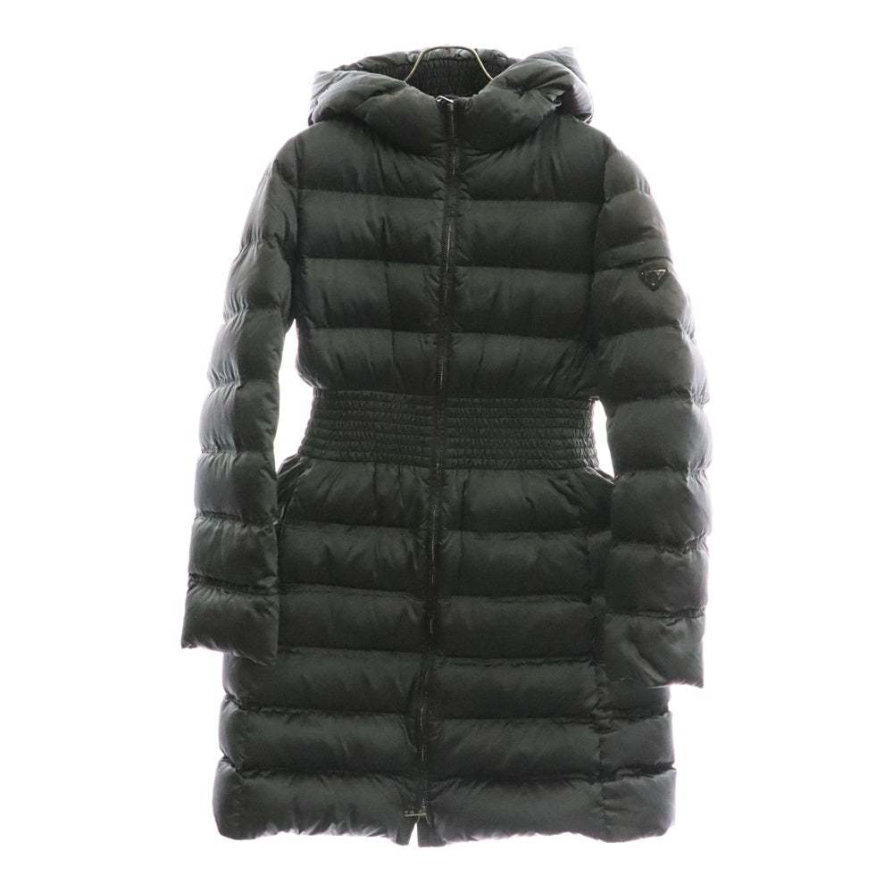 PRADA(プラダ) 15AW トライアングルロゴプレート フーデッド ジップアップ ダウン ロング ジャケット コート グレー レディース 29B364