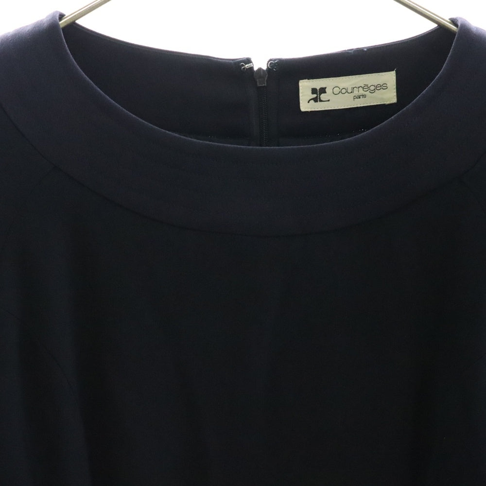 COURREGES(クレージュ) バッグジップ クルーネック半袖ワンピース ネイビー
