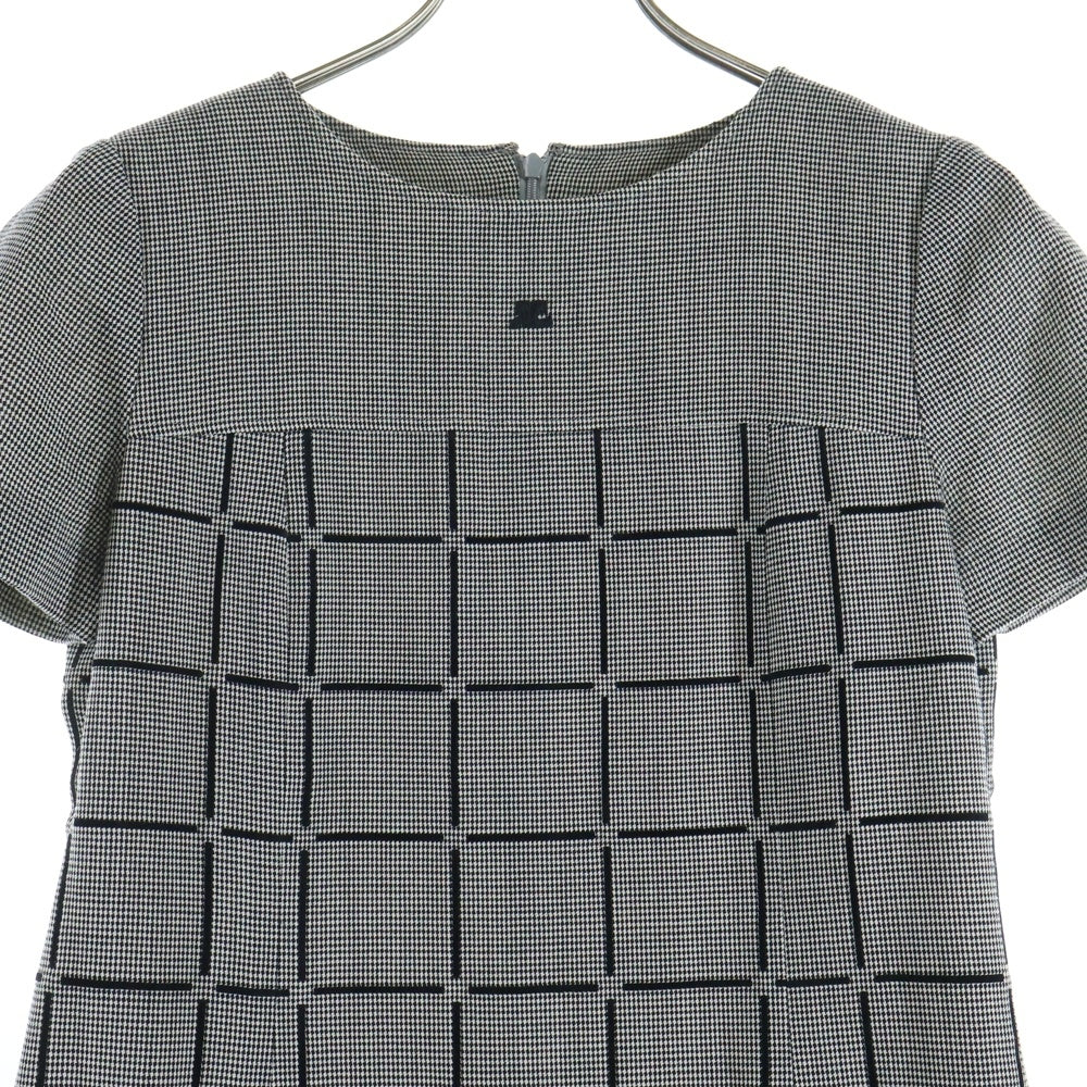 COURREGES(クレージュ) 半袖チェックワンピース ブラック×ホワイト