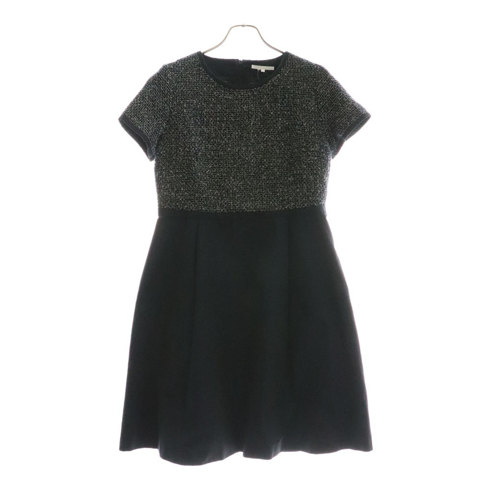 23区(ニジュウサンク) ツイード切り替え半袖ワンピース ネイビー