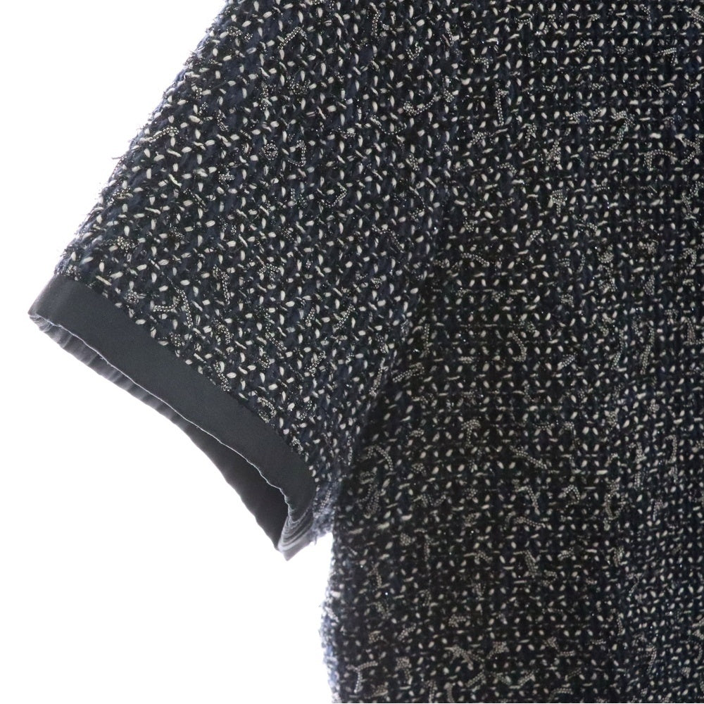 23区(ニジュウサンク) ツイード切り替え半袖ワンピース ネイビー