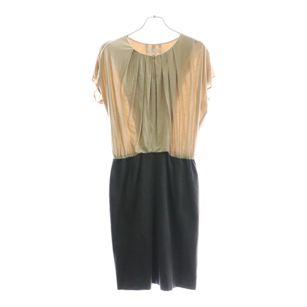 自由区(ジユウク) 切り替えコットンワンピース ベージュ×チャコールグレー