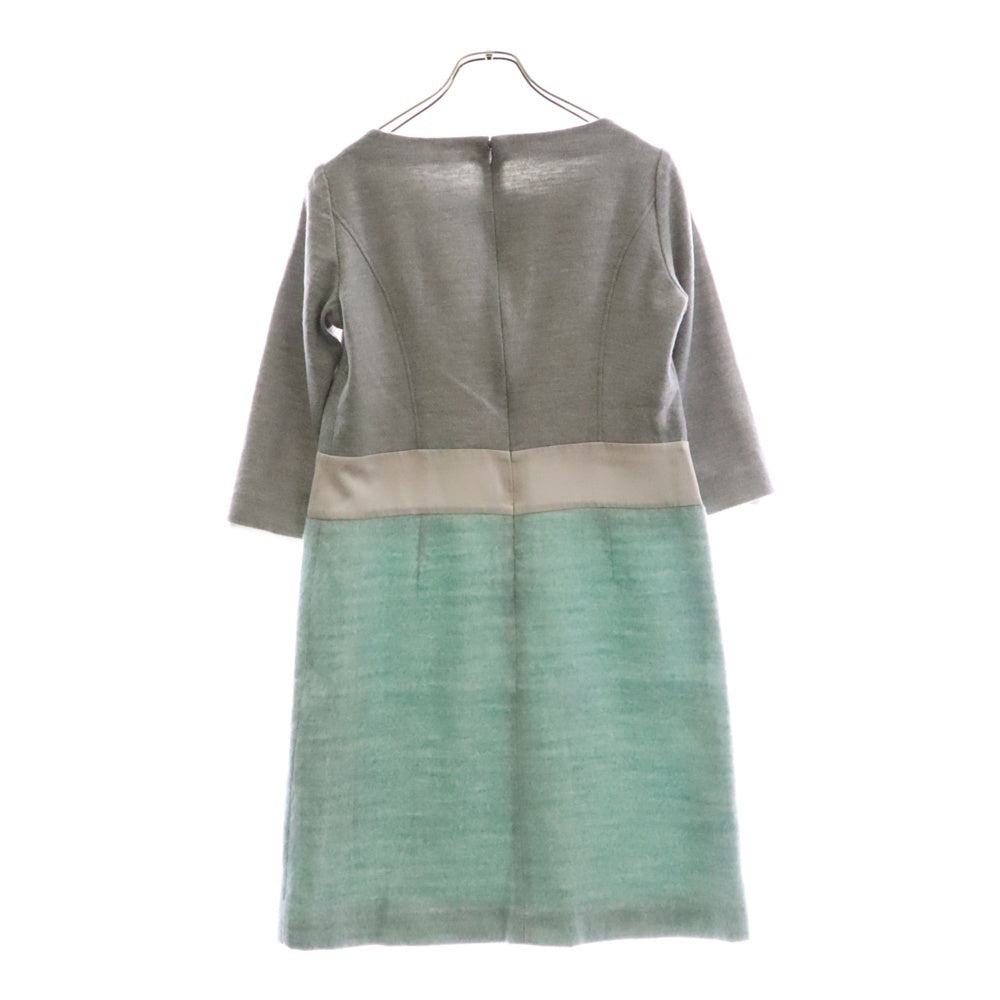 COURREGES(クレージュ) バックジップ 切り替えワンピース ライトグレー×ミントグリーン