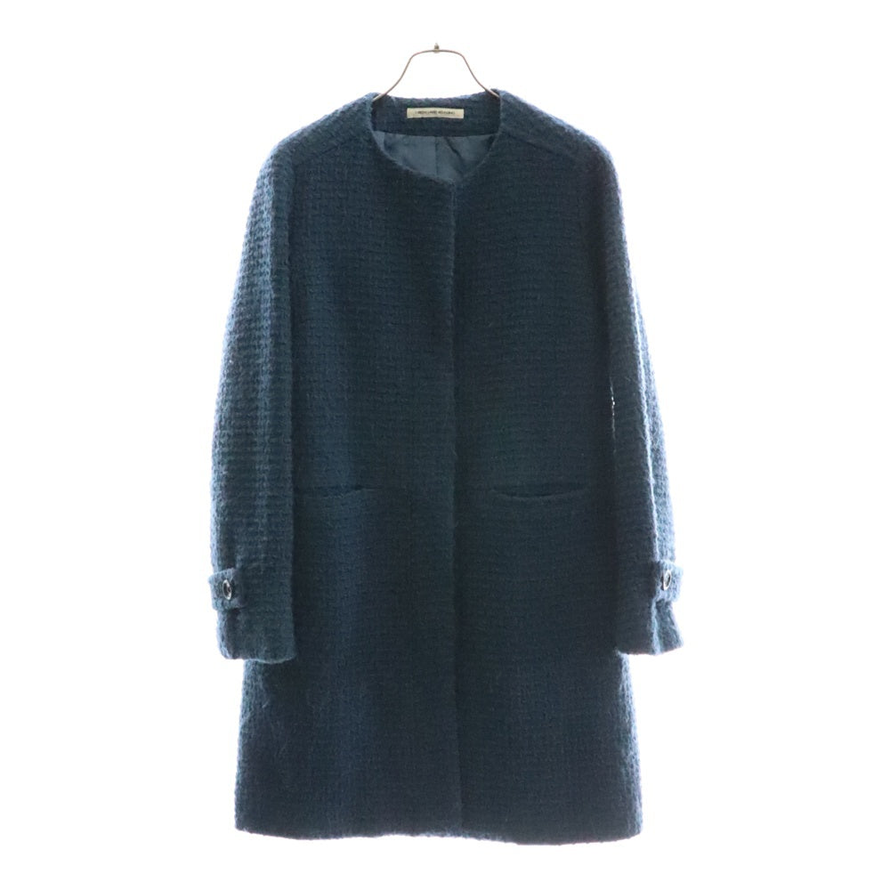 green label relaxing(グリーンレーベルリラクシング) ノーカラーツイードコート ターコイズブルー