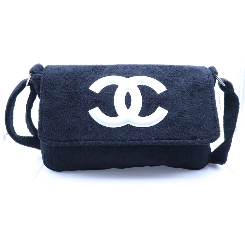 CHANEL(シャネル) ココマーク ロゴ パテントレザー パイル生地 ノベルティ ショルダーバッグ シルバー金具 ブラック
