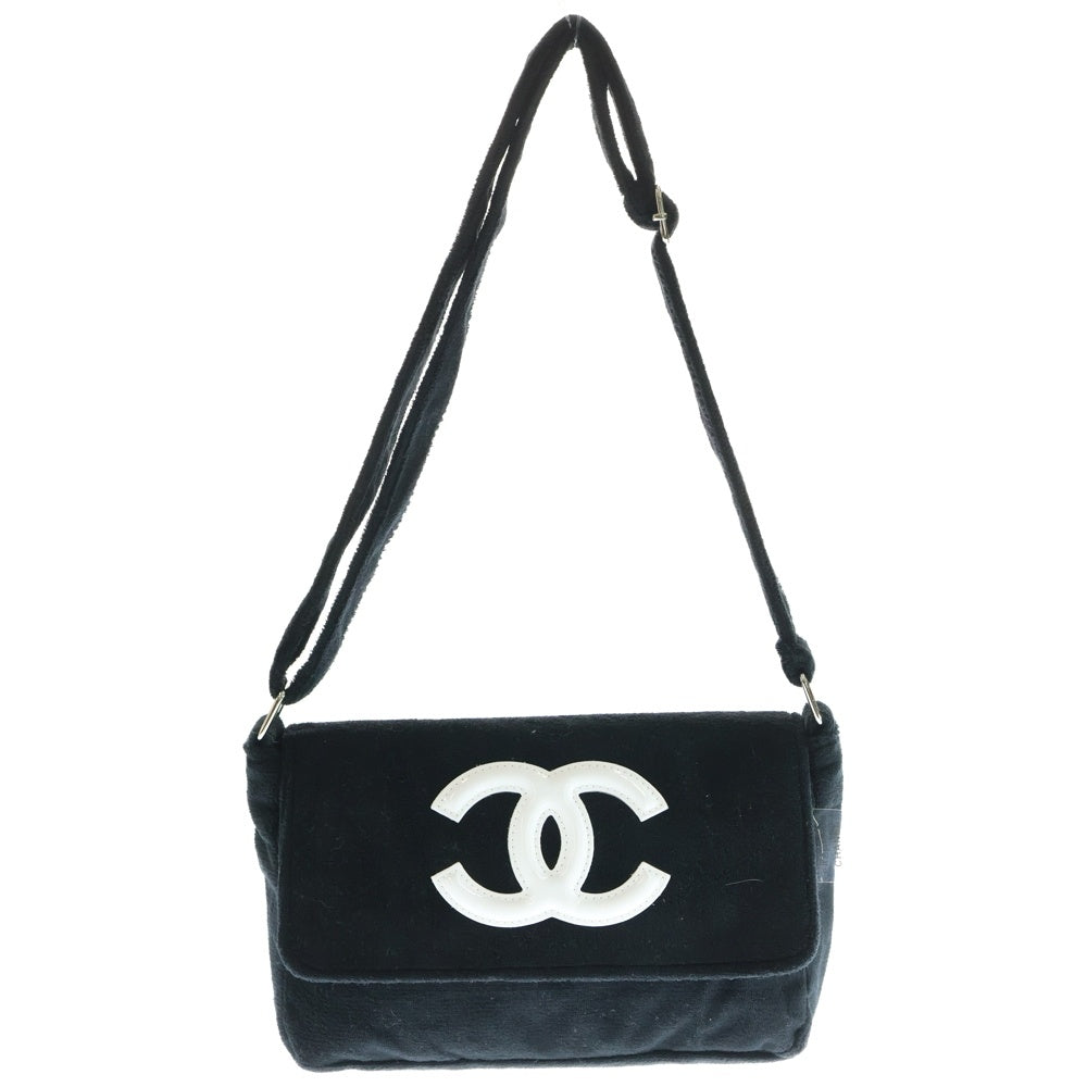 CHANEL(シャネル) ココマーク ロゴ パテントレザー パイル生地 ノベルティ ショルダーバッグ シルバー金具 ブラック