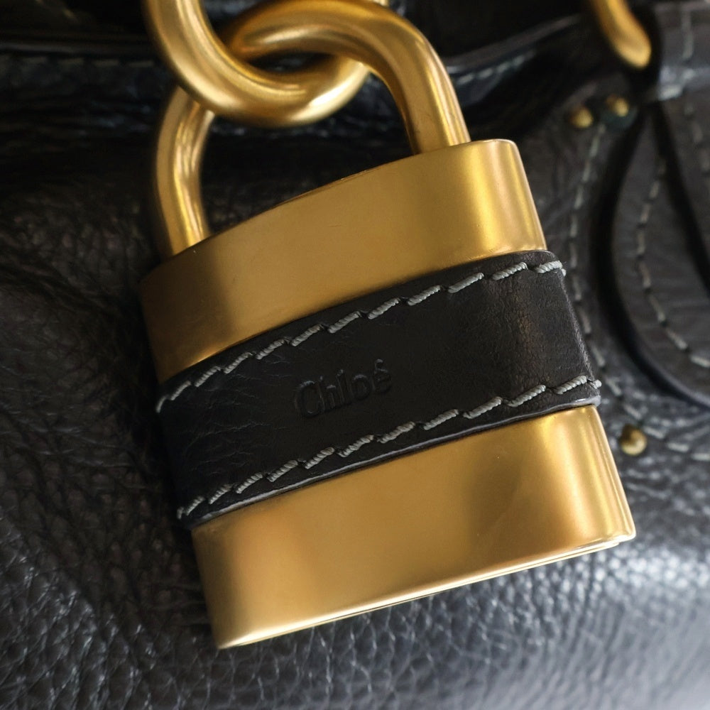 Chloe(クロエ) パディントン ハンドバッグ ブラック レザー ボストンバッグ ゴールド金具