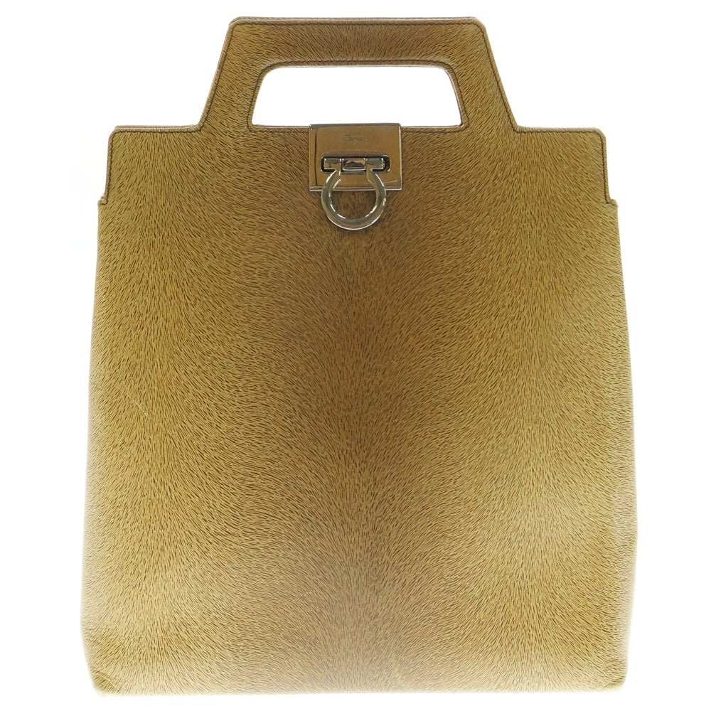 Salvatore Ferragamo(サルヴァトーレ フェラガモ) ガンチーニ 2WAYバッグ ハンドバッグ ショルダーバッグ リュックサック ブラウン レザー シルバー金具