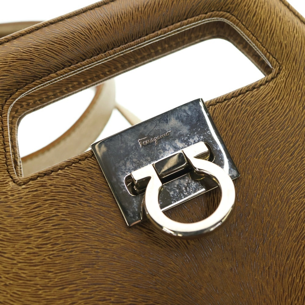 Salvatore Ferragamo(サルヴァトーレ フェラガモ) ガンチーニ 2WAYバッグ ハンドバッグ ショルダーバッグ リュックサック ブラウン レザー シルバー金具