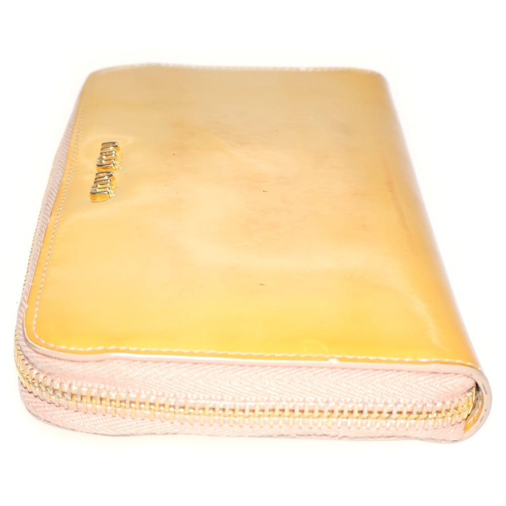 miumiu(ミュウミュウ) リボン ラウンドファスナー長財布 ロングウォレット イエロー パテント エナメル