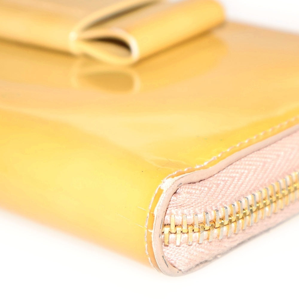 miumiu(ミュウミュウ) リボン ラウンドファスナー長財布 ロングウォレット イエロー パテント エナメル