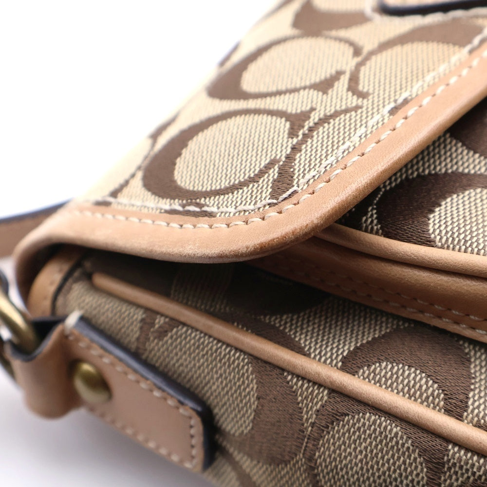 COACH(コーチ) ショルダーバッグ ミニバッグ ショルダーポシェット ベージュ レザー×キャンバス ゴールド金具