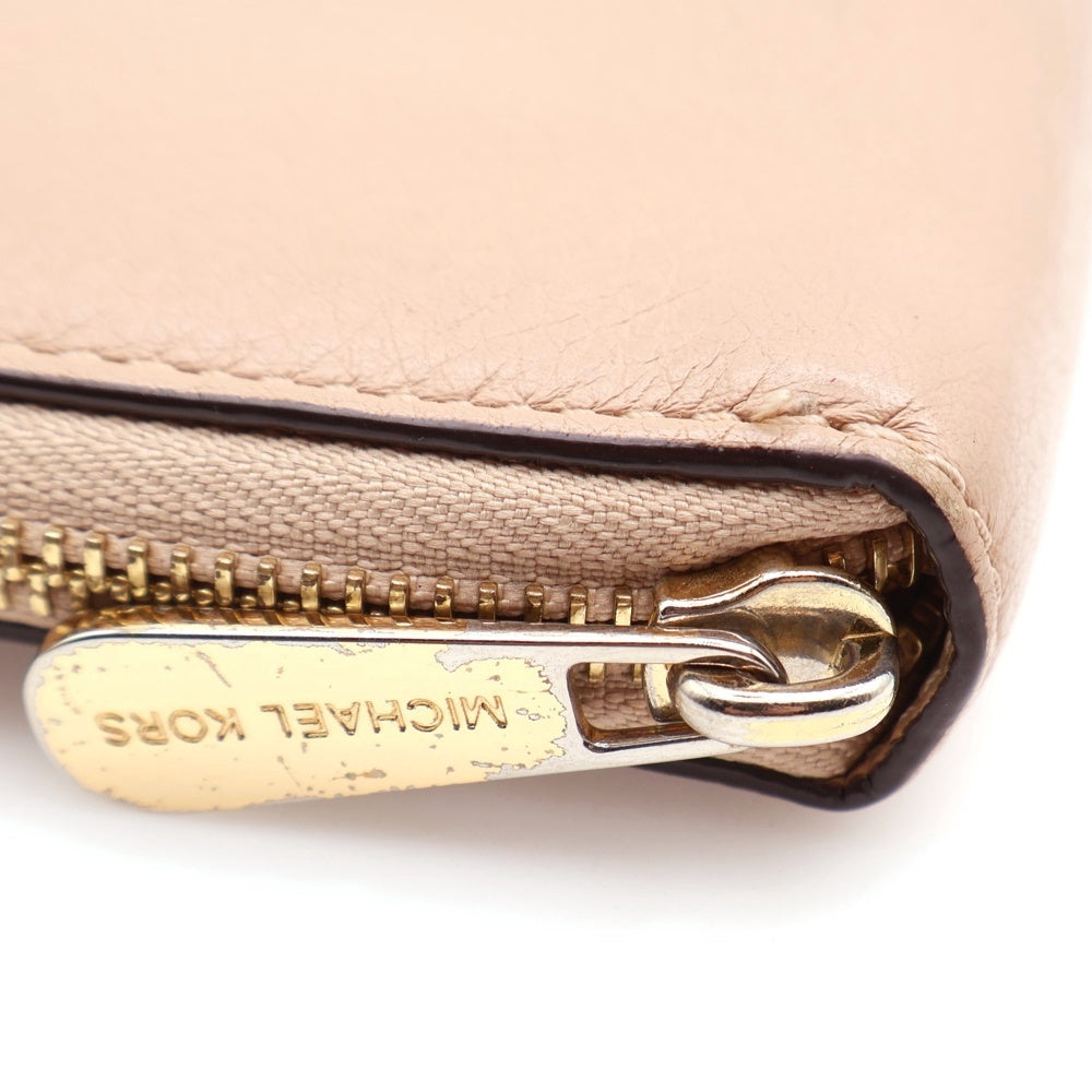 MICHAEL KORS(マイケルコース) ロゴプレート ロングウォレット 長財布 ベージュ レザー ゴールド金具