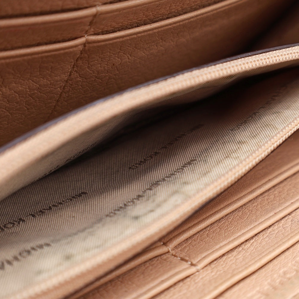 MICHAEL KORS(マイケルコース) ロゴプレート ロングウォレット 長財布 ベージュ レザー ゴールド金具