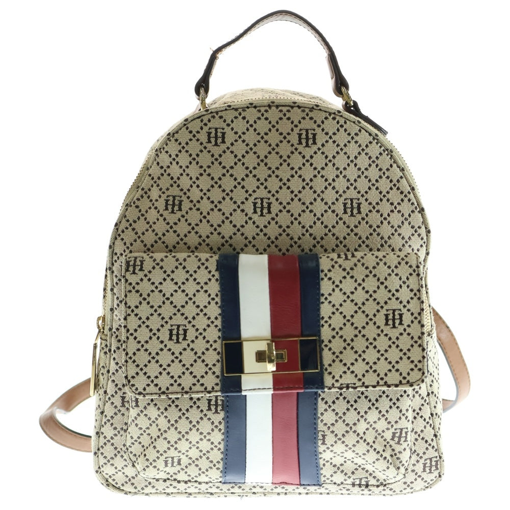 TOMMY HILFIGER(トミーヒルフィガー) リュックサック ミニバッグ バックパック ショルダーバッグ アイボリー×レッド×ネイビー ゴールド金具 キャンバス