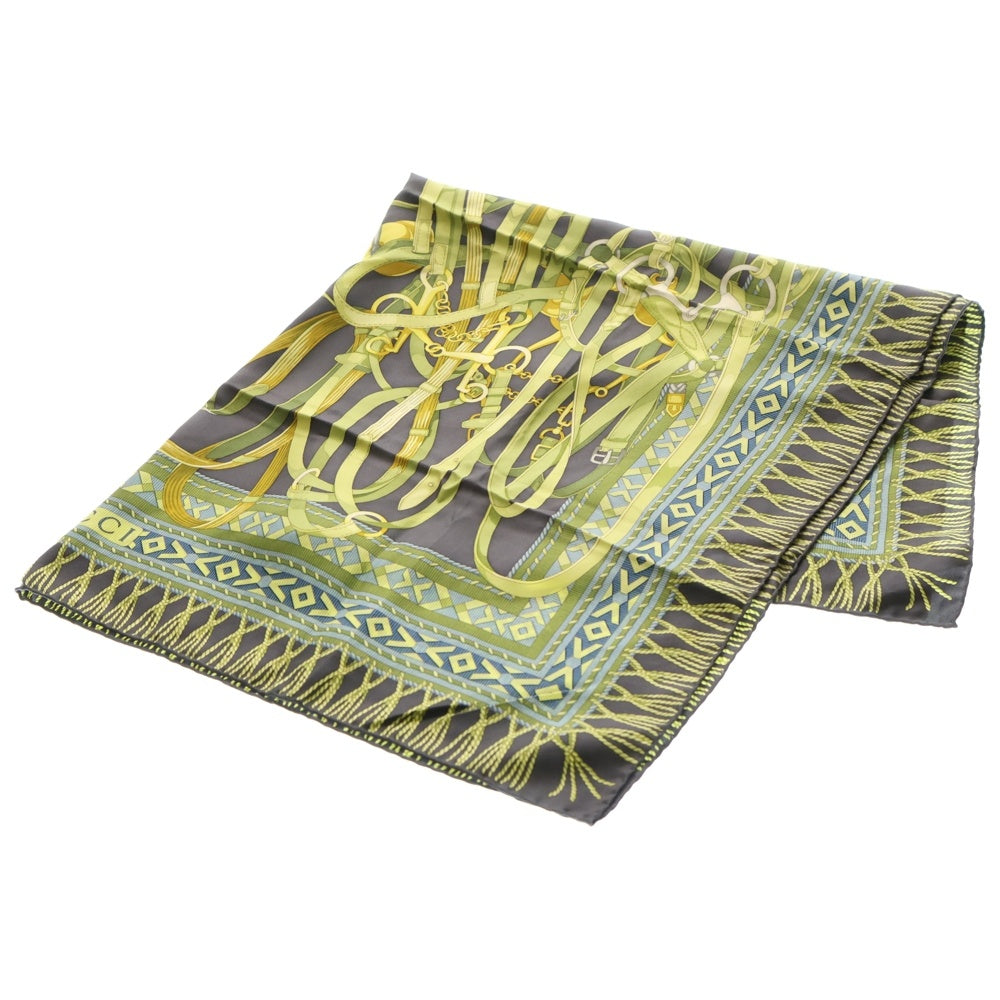 GUCCI(グッチ) ベルト柄 大判スカーフ シルク ネイビー×グリーン