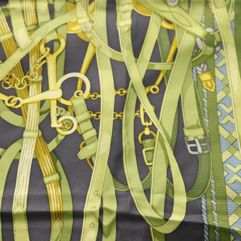 GUCCI(グッチ) ベルト柄 大判スカーフ シルク ネイビー×グリーン